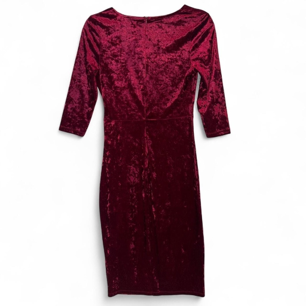 Crushed Velvet Surplice Joe & Elle Sheath Dress Womens Medium Burgundy - Picture 2 of 8